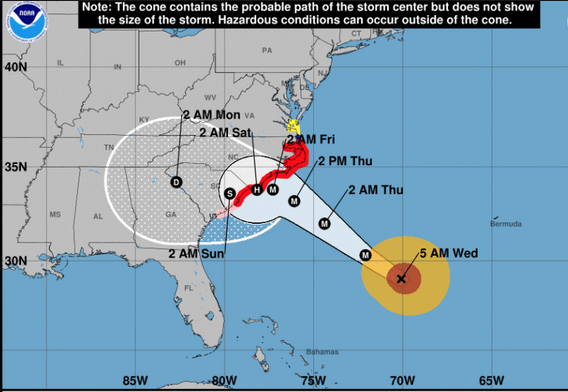 Map of hurricane florence on September 12, 2018.