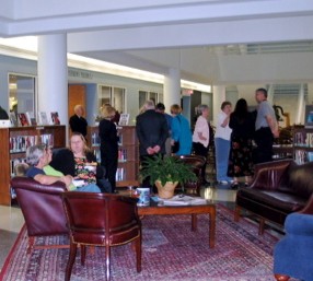Guests enjoy the Library atrium.