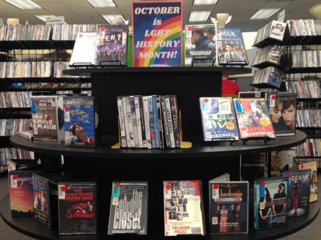 Photo of LGBTQ dvds on display