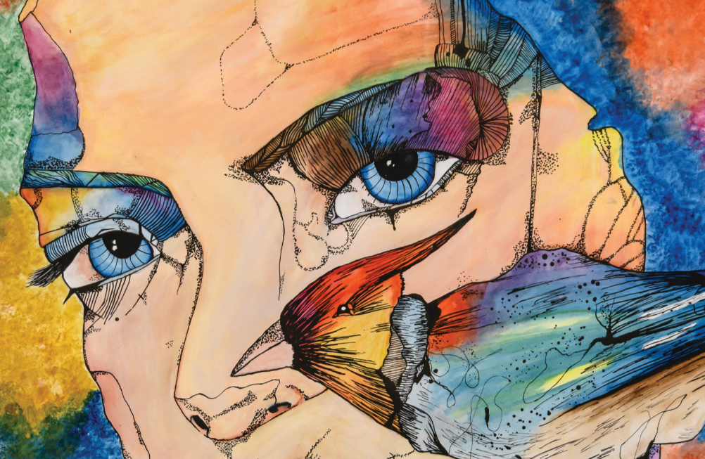 From the youth art exhibition: Detail of Beauty and the Bird by Kayla Dixon, a 12th-grade student of Deborah Wilkinson Ford ’76, M.A. ’90, at Amelia County High School.