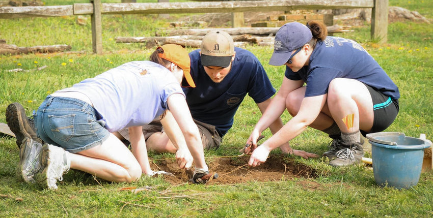 Students in Longwood’s James W. Jordan Archaeology Field School excavate on the grounds of Henricus Historical Park in Chester, Va.