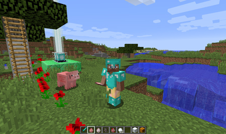 A scene with a character and a pig created in Minecraft. Credit: Joe Towles