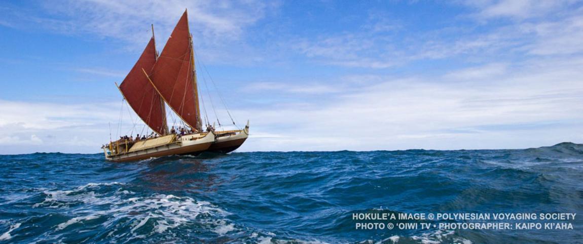 Sailing vessel Hokule’a © 2015 Polynesian Voyaging Society. Photo Credit: OIWI TV Photographer: Kaipo Ki'aha
