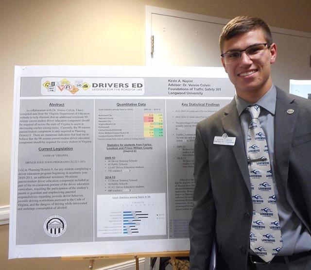 Kevin Napier '18 presented research on driver education at the 2016 VAHPERD state conference. Municipalities around the state contacted Napier to incorporate statistics from the research in their parent/teen driver education program.