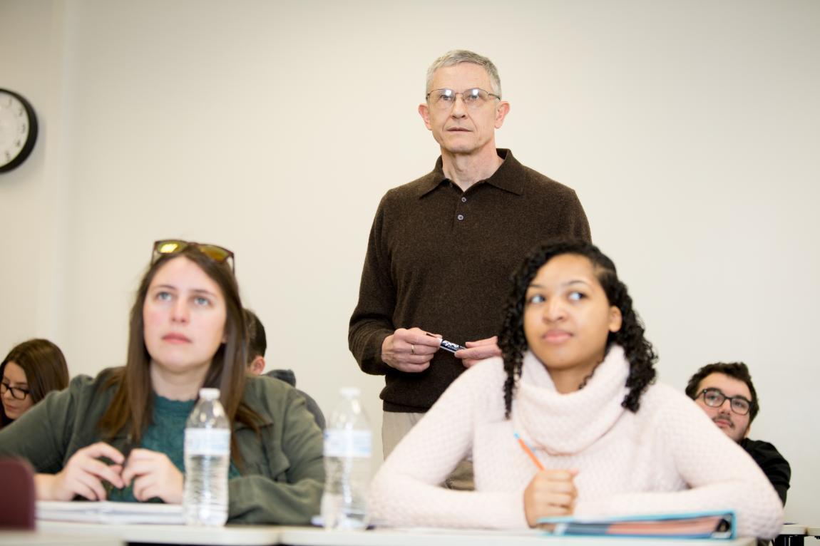 Dr. McRae Amoss in the classroom with students