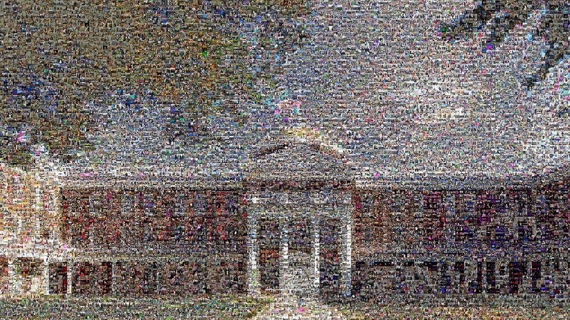 Mosaic image of Ruffner made up of over 12,000 photos