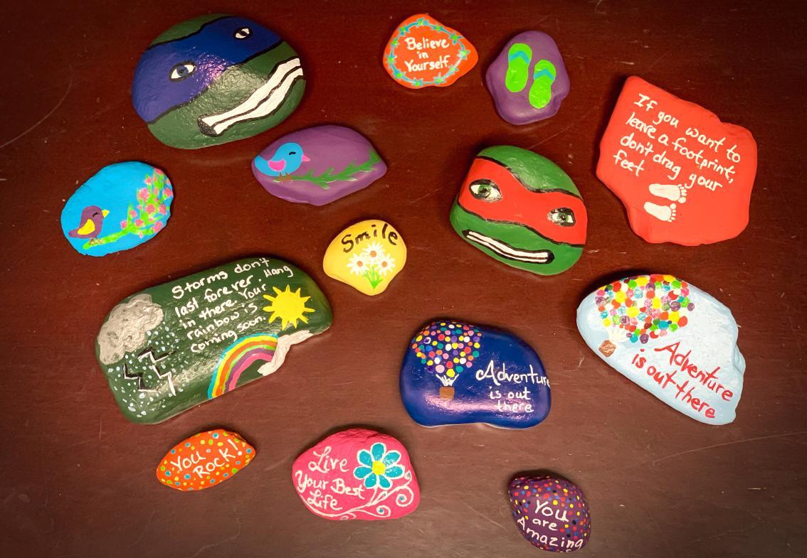 Rocks painted with inspirational messages