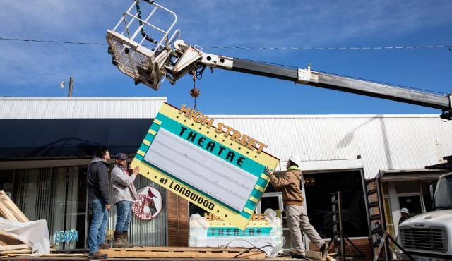 High Street Theatre sign being installed