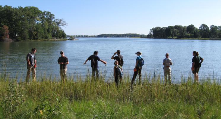 Longwood students studying the Chesapeake Bay watershed at the Hull Springs property.