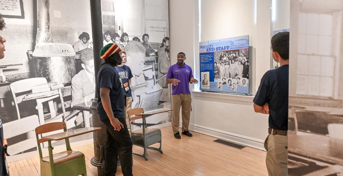 Moton Museum director Cainan Townsend giving a tour of the museum