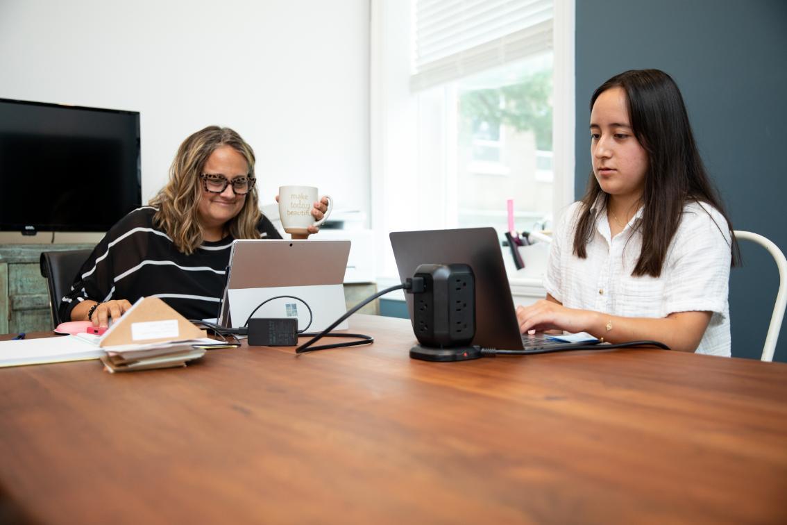Student and employer work together during an internship
