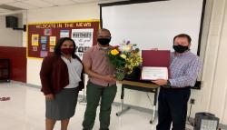 L to R: Superintendent Tameshia Grimes, PhD., Alexander Morton and R.J. Gregor, Human Resources, Licensure, Discipline