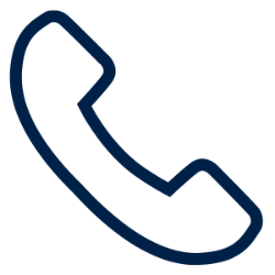 -Simple navy blue outline of a traditional telephone handset. The handset is curved, angled diagonally across the image. It represents a call or phone contact symbol. The background is transparent for flexible use.