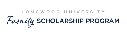 -Longwood University Family Scholarship Program logo. The words “Longwood University” appear in gray capital letters above. “Family Scholarship Program” is written below, with “Family” in a navy script font and the rest in bold navy type. The design conveys an elegant and professional academic identity.
