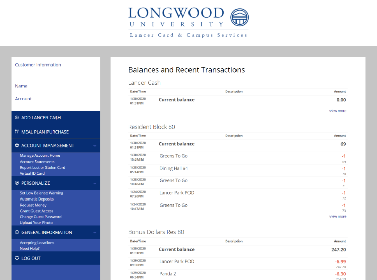 Screenshot of Balances and Recent Transactions