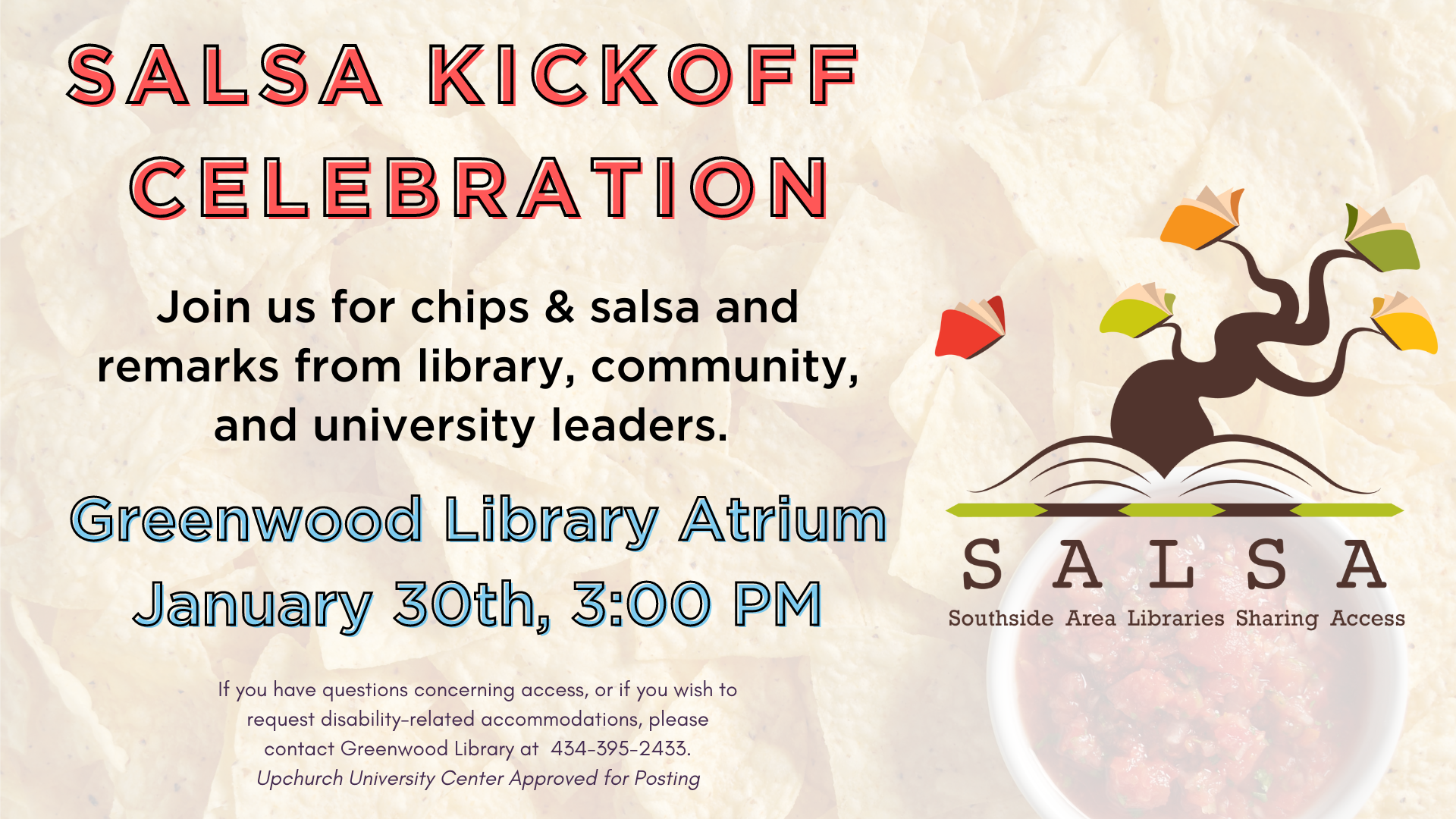 Image of chips and salsa announcing the Kickoff Celebration event