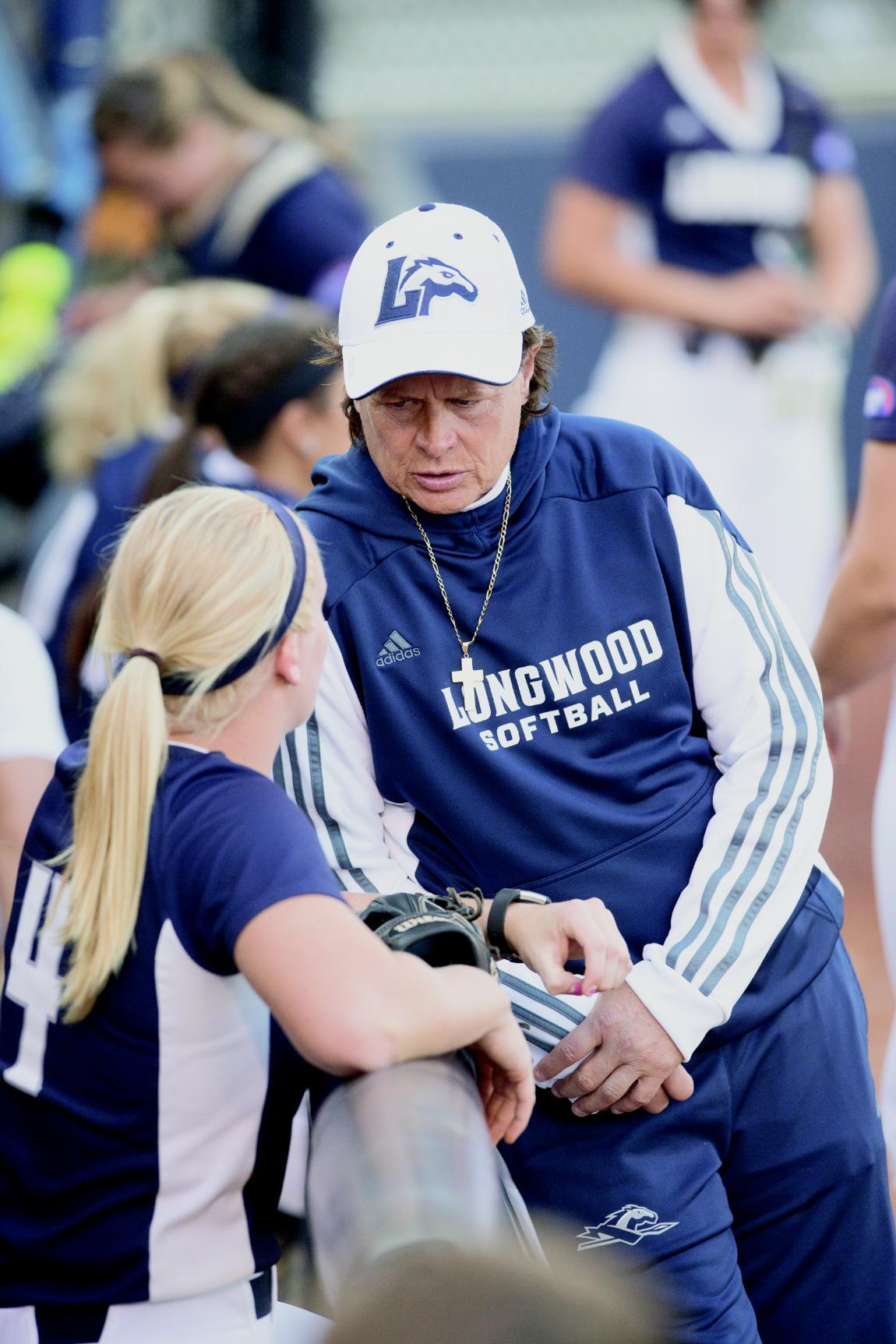 Now in her 21st year as head softball coach, Kathy Riley and her team are in pursuit of their fifth Big South Championship title. Photo credit: Mike Kropf ’14