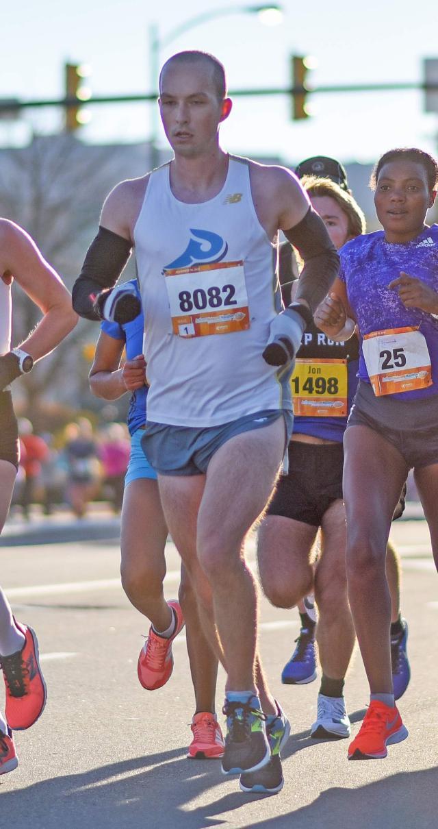 A cross country runner at Longwood, Nick Reed ’16 recently discovered a passion— and a talent—for marathons, finishing 141st overall at this year’s Boston Marathon. Here he’s running in the Richmond Marathon (Photo courtesy of Doug Ash).