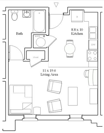 Lancer Park North/South One Bedroom Floor Plan