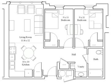 Lancer Park North/South Two Bedroom Floor Plan