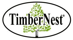 - TimberNest logo with black text and a green tree graphic. The word “TimberNest” appears across the center in black serif lettering. A stylized green tree stands behind the text. The design is enclosed within a black oval border.