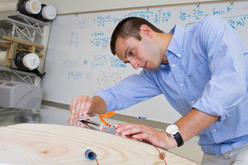 Junior physics student Garrett Josemans worked with Dr. Chuck Ross, dean of the Cook-Cole College of Arts and Sciences, to design a prototype of an airfoil that could harness the wind to create an alternate source of energy