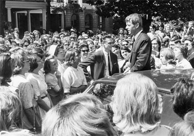 Attorney General Robert F. Kennedy speaks to Longwood students in 1964