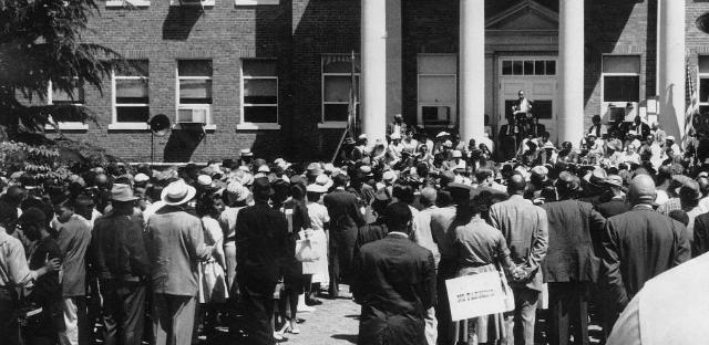 The NAACP Protest on the steps of Prince Edward County Courthouse, 1961.