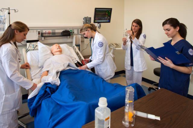 Longwood nursing students gain valuable hands-on experience during clinical exercises in the state-of-the-art Edward I. Gordon Clinical Simulation Learning Center. 