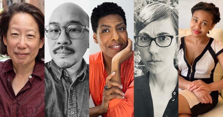 One of these five finalists—Jen (left), Lim, Mathis, Drager, Okparanta—will be named the 44th recipient of the John Dos Passos Prize for Literature