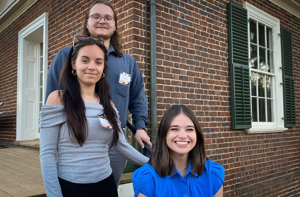 L to R: Ryan Childress ’26, Angie Scotece ’26 and Tori Labott ’26 participated in the Declaration Next summit that brought together college students from across Virginia.