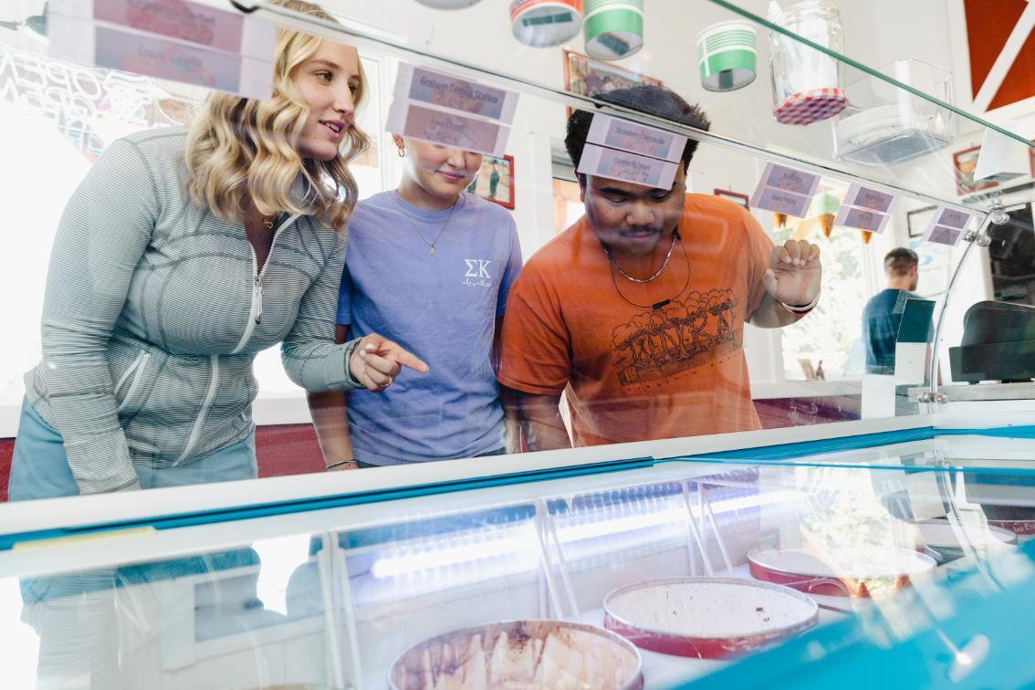 Students choosing ice cream flavors at Dell's Dairy Bar