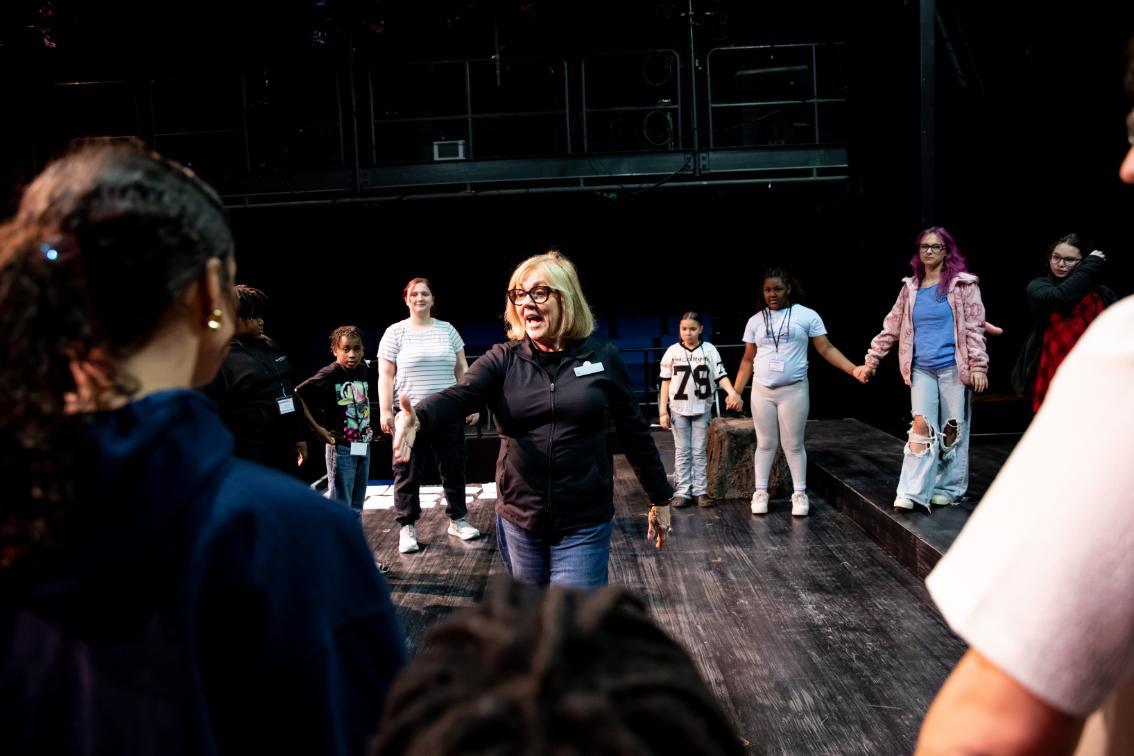 Associate professor of theatre Dr. Ronda Scarrow ‘80 welcomed Prince Edward elementary students to the stage and led them through acting and singing exercises during Lancer for a Day.