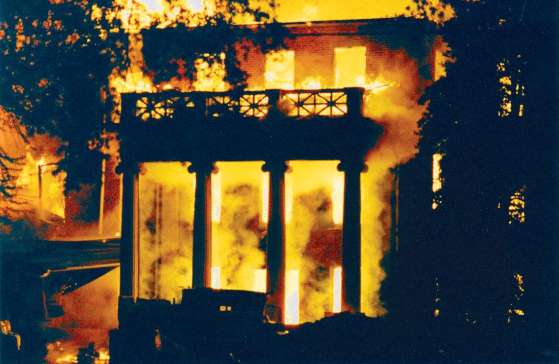Fire burns in the iconic Rotunda lobby on Aug. 24, 2001.