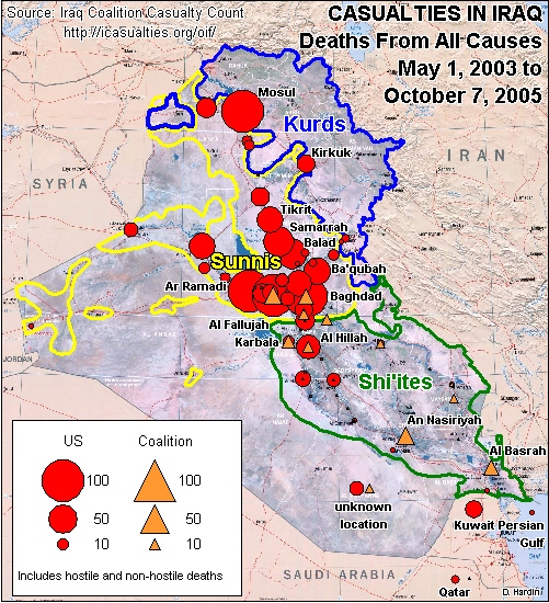 Map of US Casualties in Iraq through 6/15/04